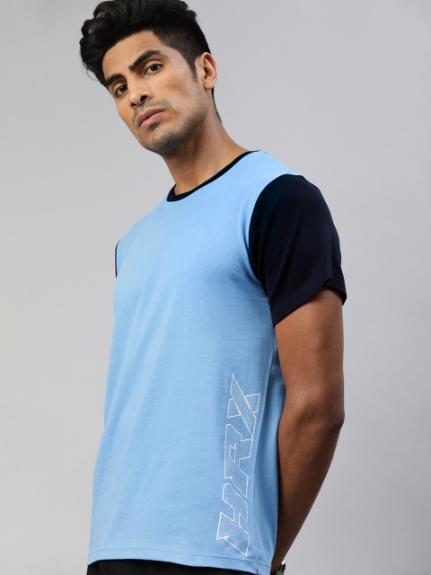 

HRX by Hrithik Roshan Men Blue Colorblock Bio-Wash Lifestyle Tshirts