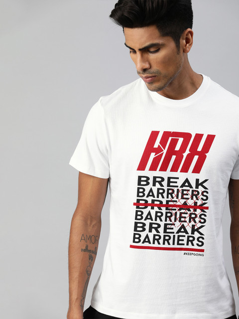

HRX by Hrithik Roshan Men White Printed Typography Bio-Wash Lifestyle Tshirts