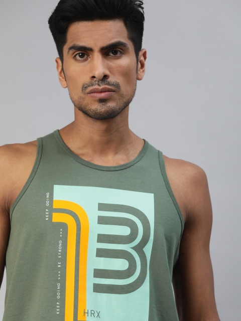 

HRX by Hrithik Roshan Men Green Printed Bio-Wash Training Tank T-shirt