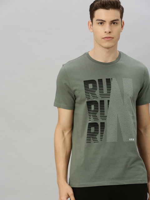 

HRX by Hrithik Roshan Men Olive Green Solid Bio-Wash Running Tshirt