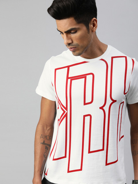 

HRX by Hrithik Roshan Men White Printed Typography Bio-Wash Lifestyle Tshirts