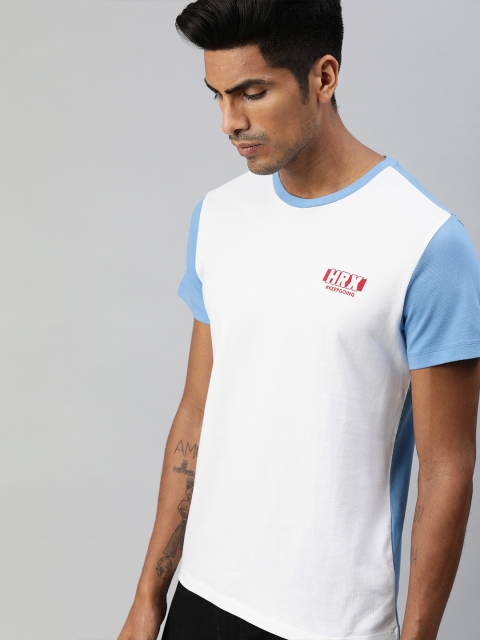 

HRX by Hrithik Roshan Men Blue and White Colorblocked Bio-Wash Lifestyle Tshirts