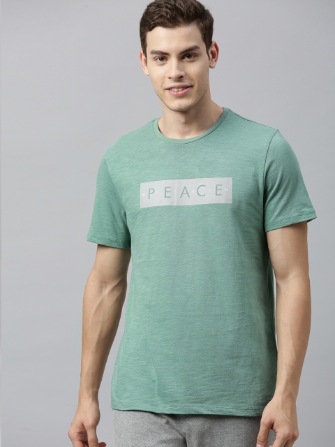 

HRX by Hrithik Roshan Men Green Printed Bio-Wash Yoga T-shirt, Sea green