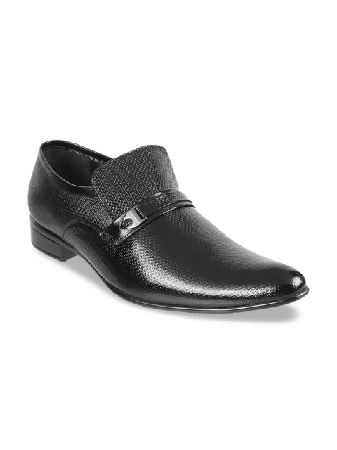 

Metro Men Black Textured Leather Formal Slip-Ons