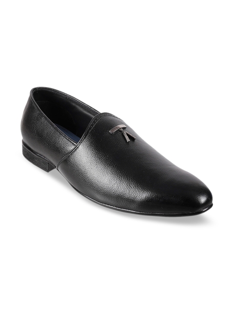 

Metro Men Black Solid Leather Formal Slip-Ons