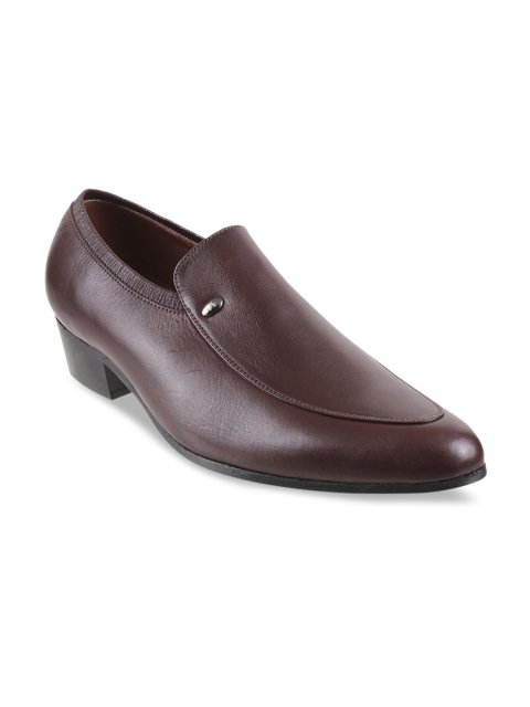 

Metro Men Brown Solid Leather Formal Slip-Ons