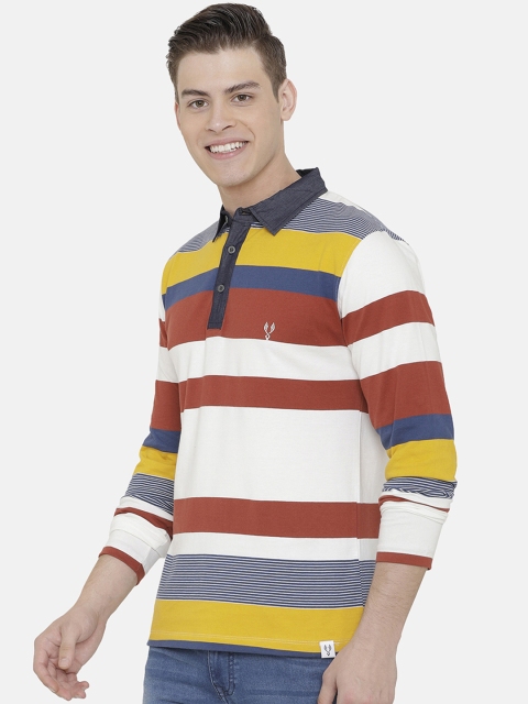 

VUDU Men Multicoloured Striped Polo Collar T-shirt, Multi