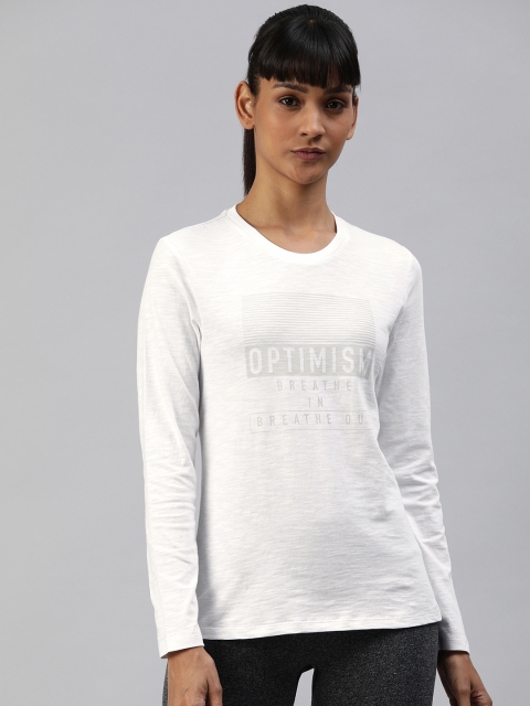 

HRX by Hrithik Roshan Women White Printed Round Neck Bio-Wash Yoga T-shirt