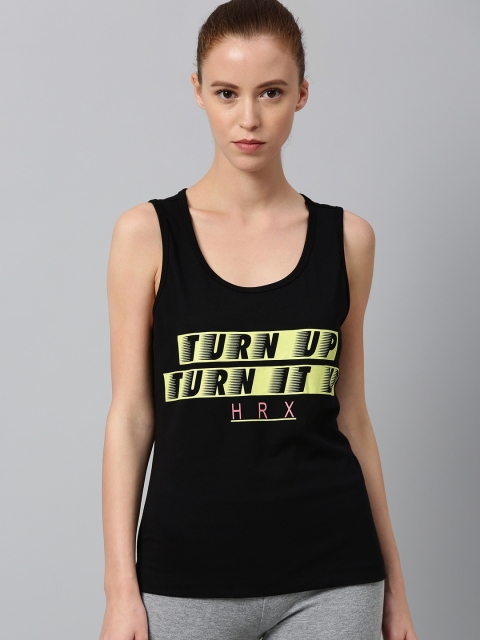 

HRX by Hrithik Roshan Women Black Printed Bio-Wash Training Tank T-Shirt