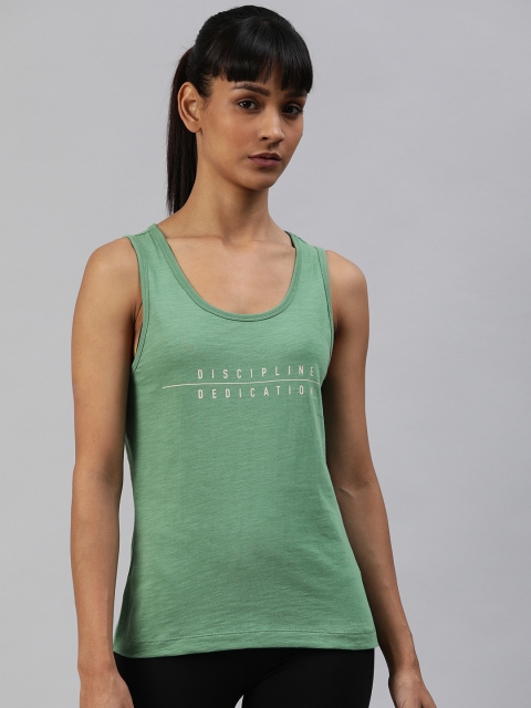 

HRX by Hrithik Roshan Women Green Printed Round Neck Bio-Wash Yoga Tank T-shirt