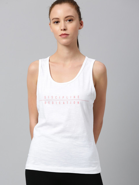 

HRX by Hrithik Roshan Women White Printed Bio-Wash Yoga Tank T-shirt