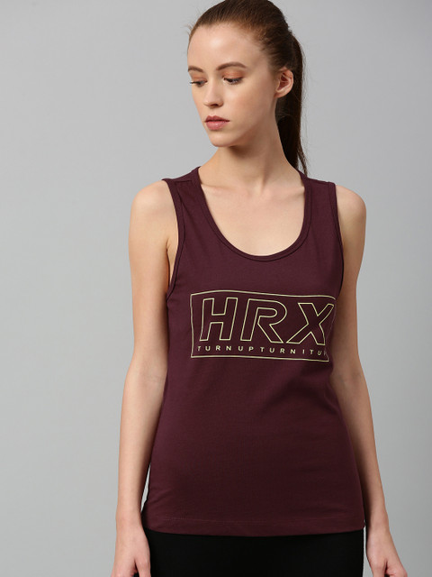 

HRX by Hrithik Roshan Women Maroon Printed Bio-Wash Running Scoop Neck Tank T-shirt
