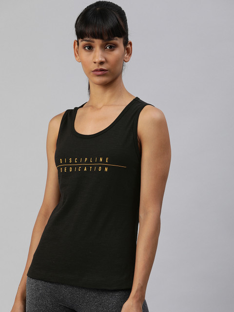 

HRX by Hrithik Roshan Women Black Printed Round Neck Bio-Wash Yoga Tank T-shirt