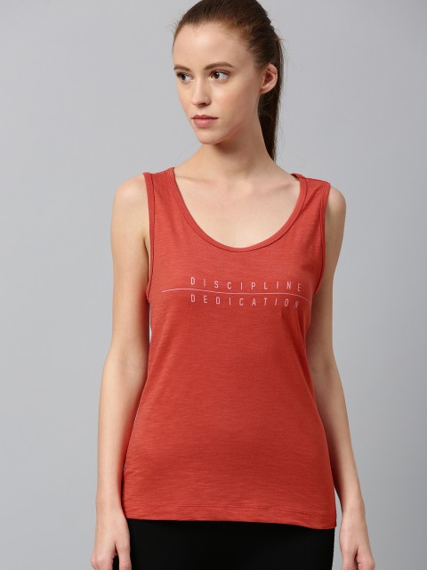 

HRX by Hrithik Roshan Women Coral Orange Printed Bio-Wash Yoga Tank T-shirt