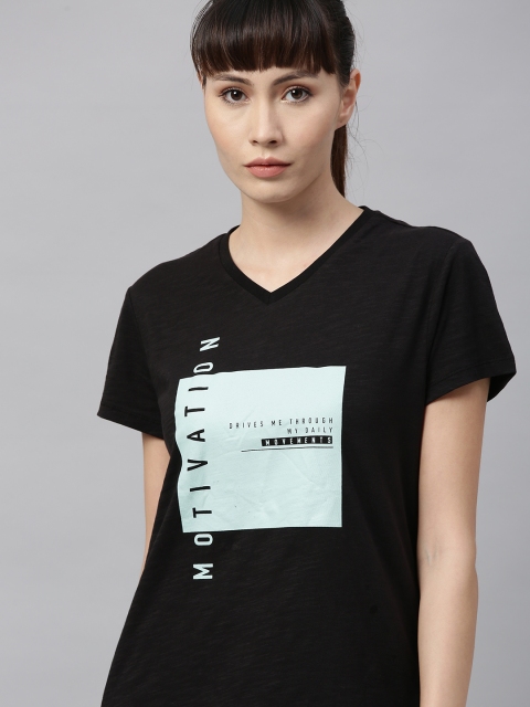 

HRX by Hrithik Roshan Women Navy Printed Bio-Wash Yoga Tshirts, Black