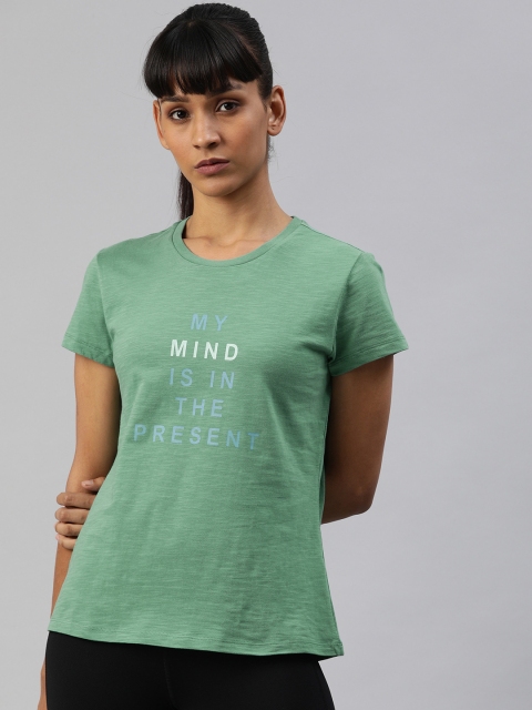 

HRX by Hrithik Roshan Women Green Printed Round Neck Bio-Wash Yoga T-shirt