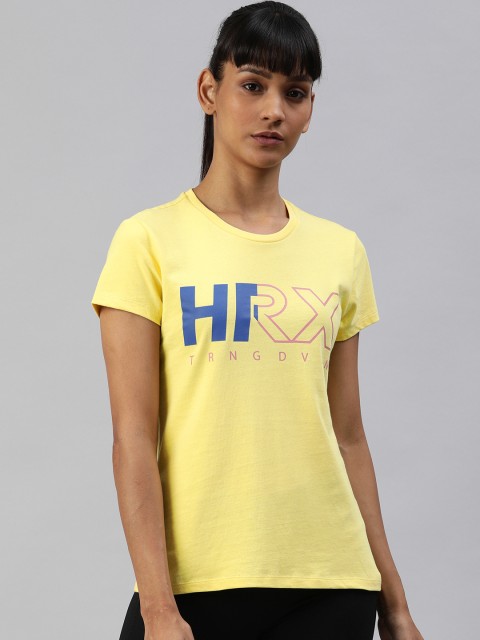 

HRX by Hrithik Roshan Women Yellow Printed Round Neck Bio-Wash Training T-shirt