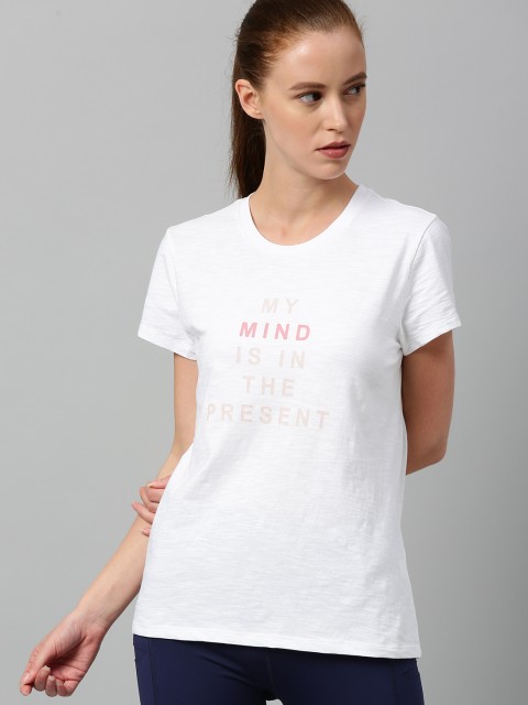 

HRX by Hrithik Roshan Women White Printed Bio-Wash Yoga T-shirt