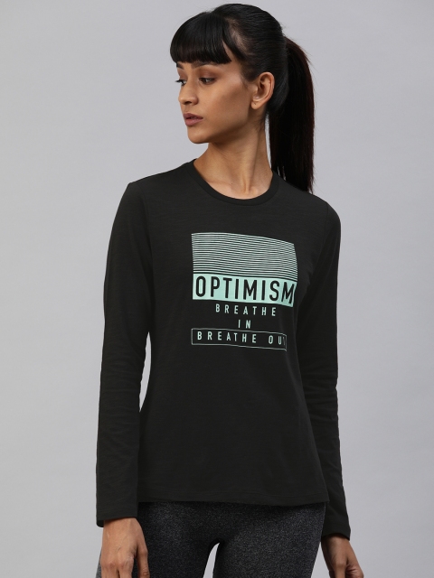 

HRX by Hrithik Roshan Women Black Printed Round Neck Bio-Wash Yoga T-shirt