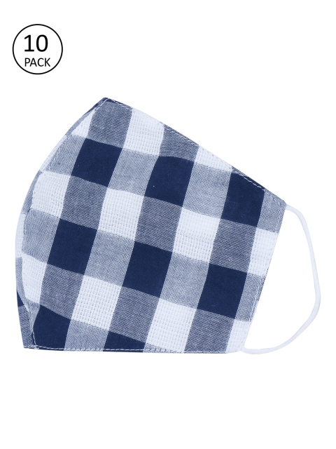 

Be Indi Unisex Pack of 10 Pcs Blue & White Checked Reusable 3-Ply Protective Outdoor Masks