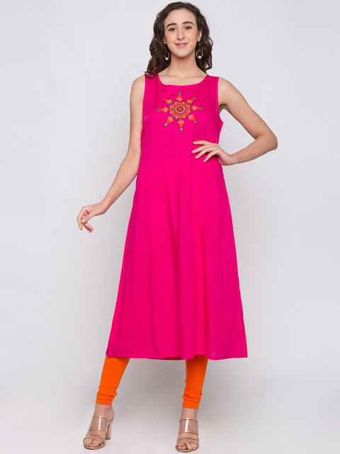 

Globus Women Pink Yoke Design A-Line Kurta