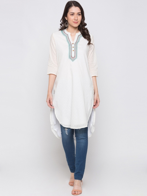 

Globus Women White Embroidered Yoke Design Straight Kurta