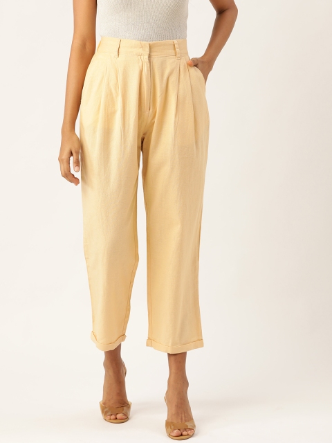 

Moda Rapido Women Beige Regular Fit Solid Regular Cropped Trousers