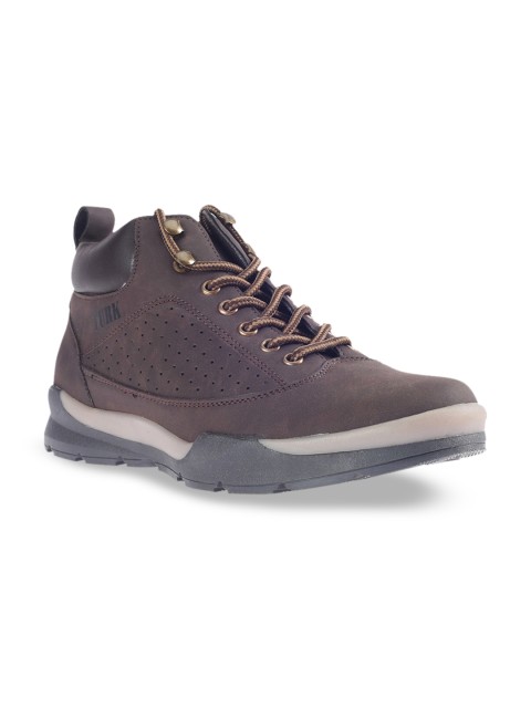 

Khadims Men Brown Solid Synthetic Mid-Top Sneakers