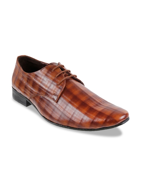 

Metro Men Tan Brown Checked Leather Formal Derbys