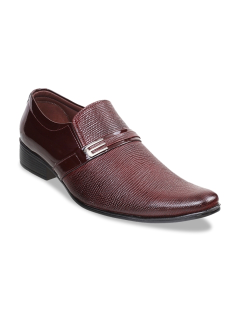 

Metro Men Maroon Textured Leather Formal Slip-Ons
