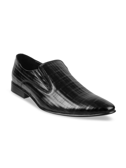 

Metro Men Black Textured Leather Formal Slip-Ons