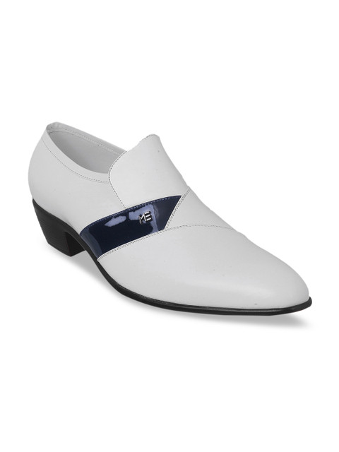 

Metro Men White Solid Leather Formal Slip-Ons