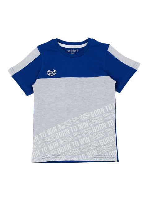 

Pantaloons Junior Boys Grey Melange & Blue Printed Round Neck T-shirt