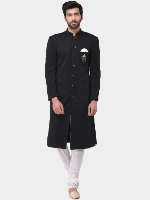 

SG RAJASAHAB Men Black & White Solid Sherwani Set