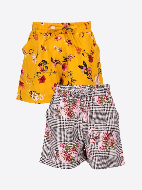 

CUTECUMBER Girls Pack Of 2 Printed Regular Fit Shorts, Yellow