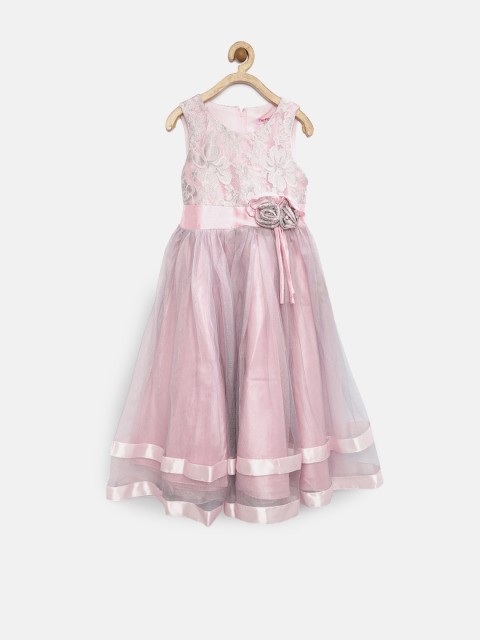 

Tiny Girl Pink & Grey Lace Net Fit & Flare Dress