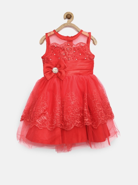 

Tiny Girl Red Embellished Net Layered Fit & Flare Dress