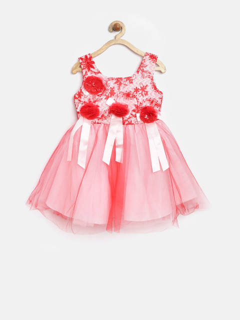 

Tiny Girl Red Embroidered Net Fit & Flare Dress