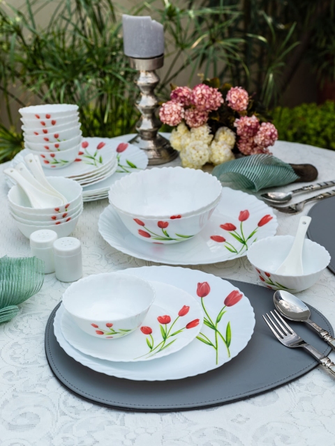 

Laopala Set Of 29 White & Red Printed Radiant Curves Opalware Dinner Set