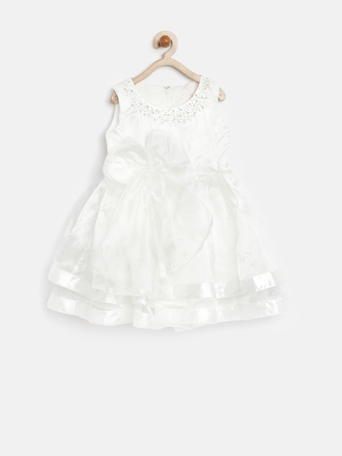 

Tiny Girl White Embellished Neck Net Layered Fit & Flare Dress