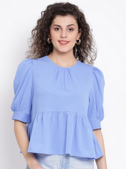 

Oxolloxo Women Blue Solid Peplum Top