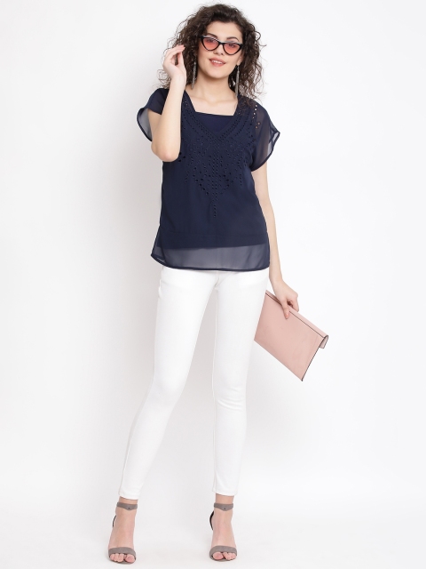 

Oxolloxo Women Navy Blue Self Design Top