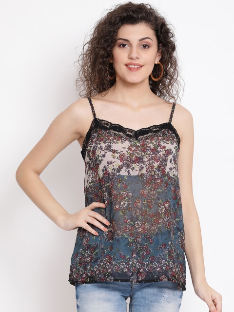 

Oxolloxo Women Grey & Maroon Floral Printed Top