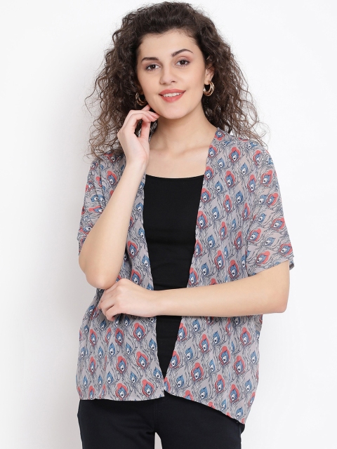 

Oxolloxo Women Grey Printed Open Front Shrug