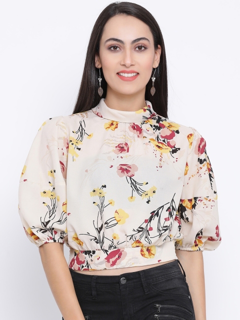 

Oxolloxo Women Beige Floral Printed Blouson Top