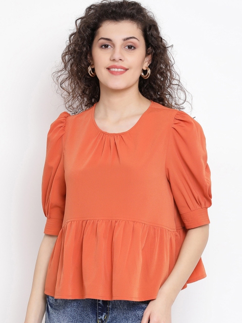 

Oxolloxo Women Orange Solid Peplum Top