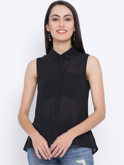

Oxolloxo Women Black Regular Fit Solid Casual Shirt