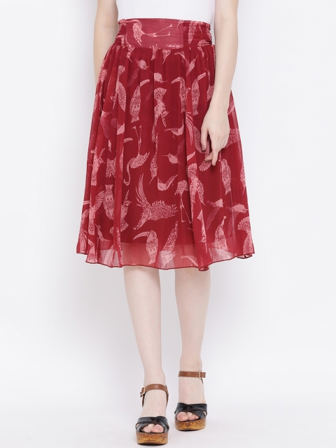 

Oxolloxo Women Maroon Printed A-Line Paisley Story Knee Length Skirt