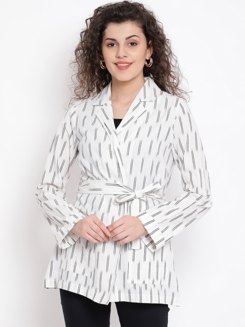 

Oxolloxo Women Black & White Printed Pure Cotton Blazer