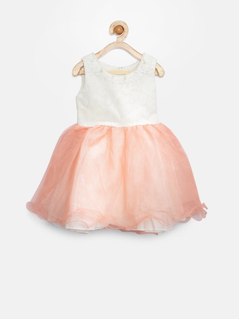 

Tiny Girl White & Orange Beaded Neck Net Fit & Flare Dress